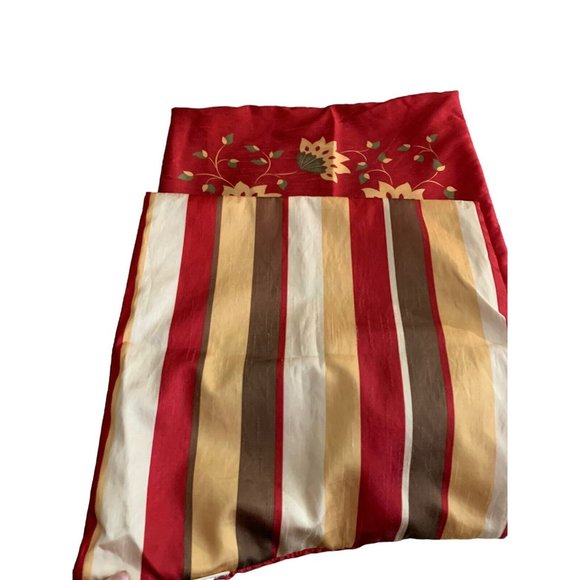 Pier 1 Set 2 Pillow Covers Zip 17" Burgundy Yellow & Sage Floral Stripe x2 Sides - Picture 5 of 6